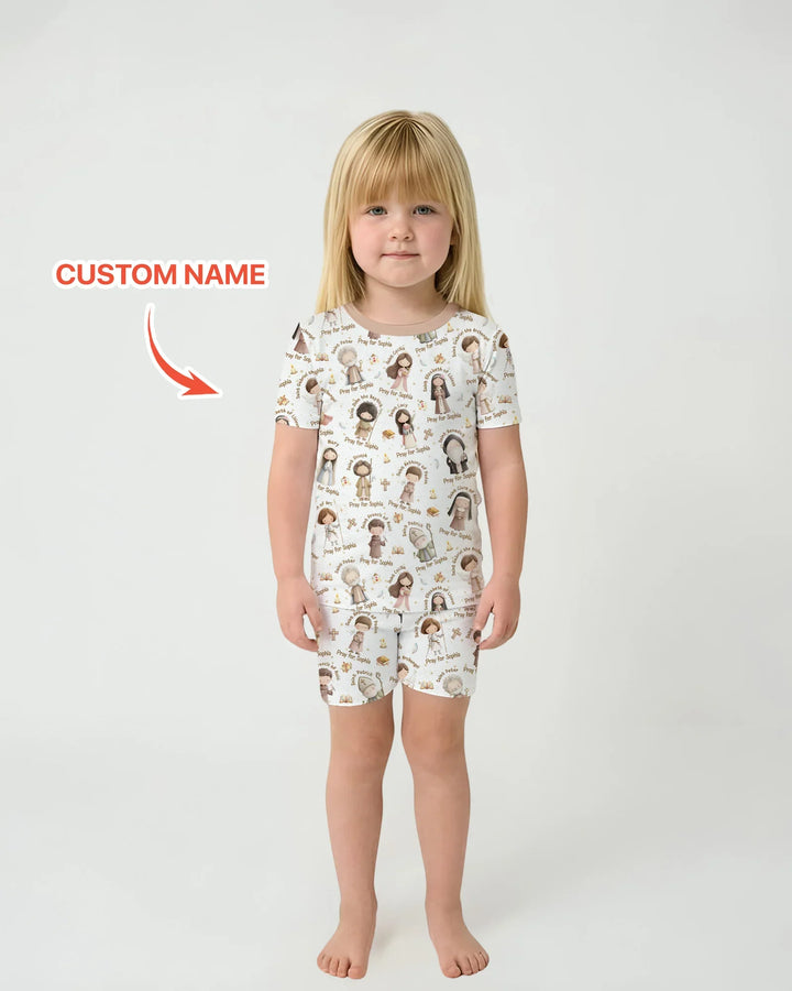 Pray For Me Custom Name Bamboo Two Piece Short Sleeve Shorts Pajama Set