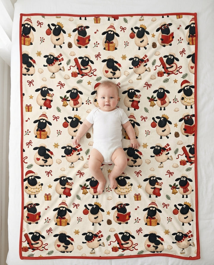 Festive Holiday Sheep Bamboo Blanket