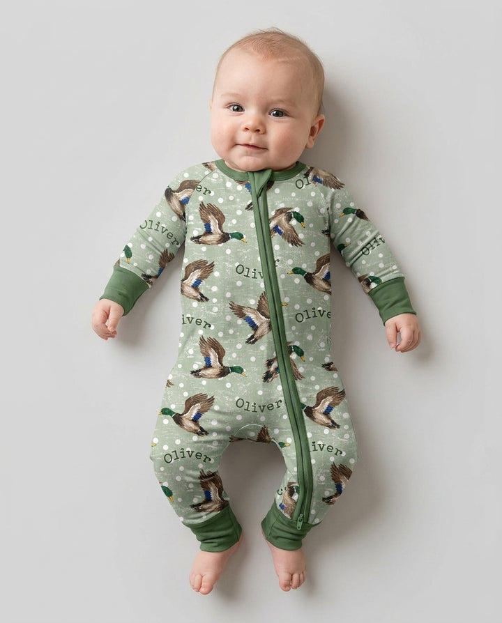Custom Name Flying Mallard Duck Bamboo Convertible Zippy