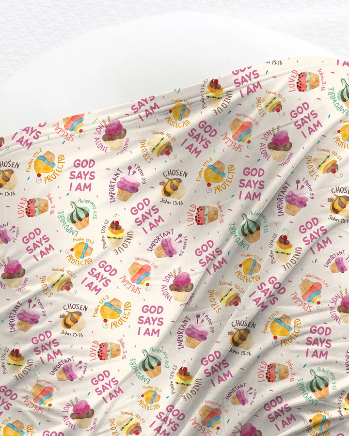Cute Cupcake God Says I Am swaddle blanket