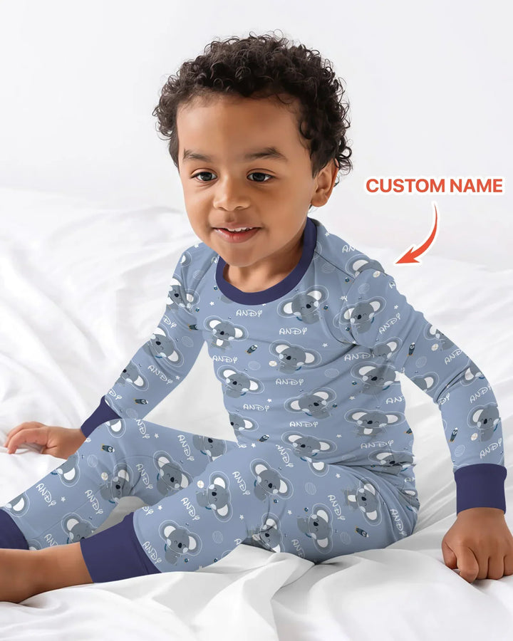 Custom Name Cosmic Koala Bamboo Two Piece Long Sleeve Pajama Set
