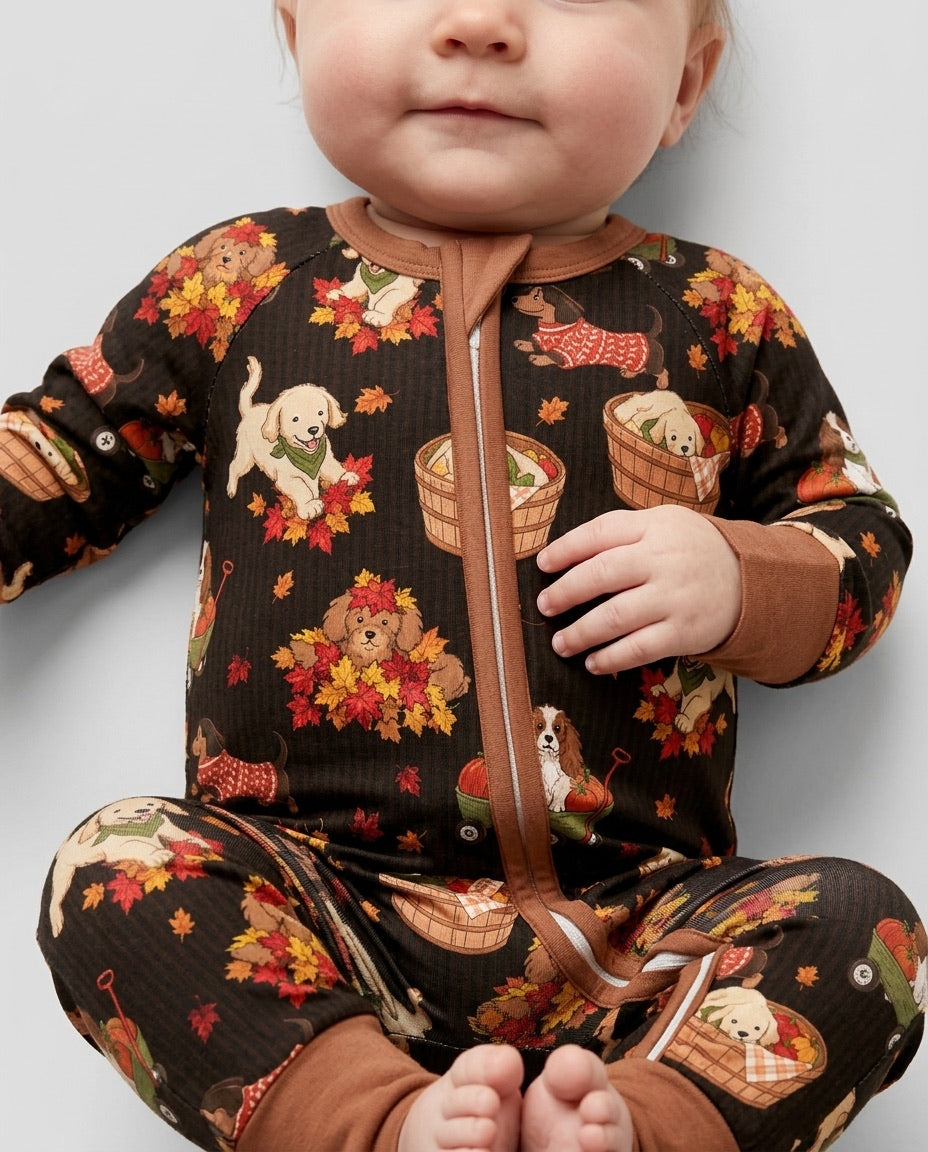 Pups in the Leaves Bamboo Convertible Zippy
