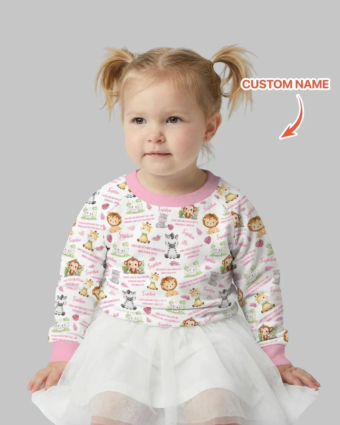 Personalisiertes Bibelvers Safari-Tier Bambus Rundhals-Sweatshirt