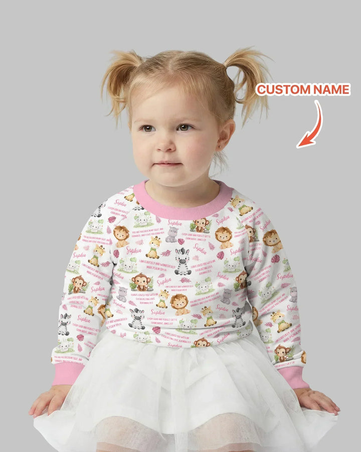 Personalisiertes Bibelvers Safari-Tier Bambus Rundhals-Sweatshirt