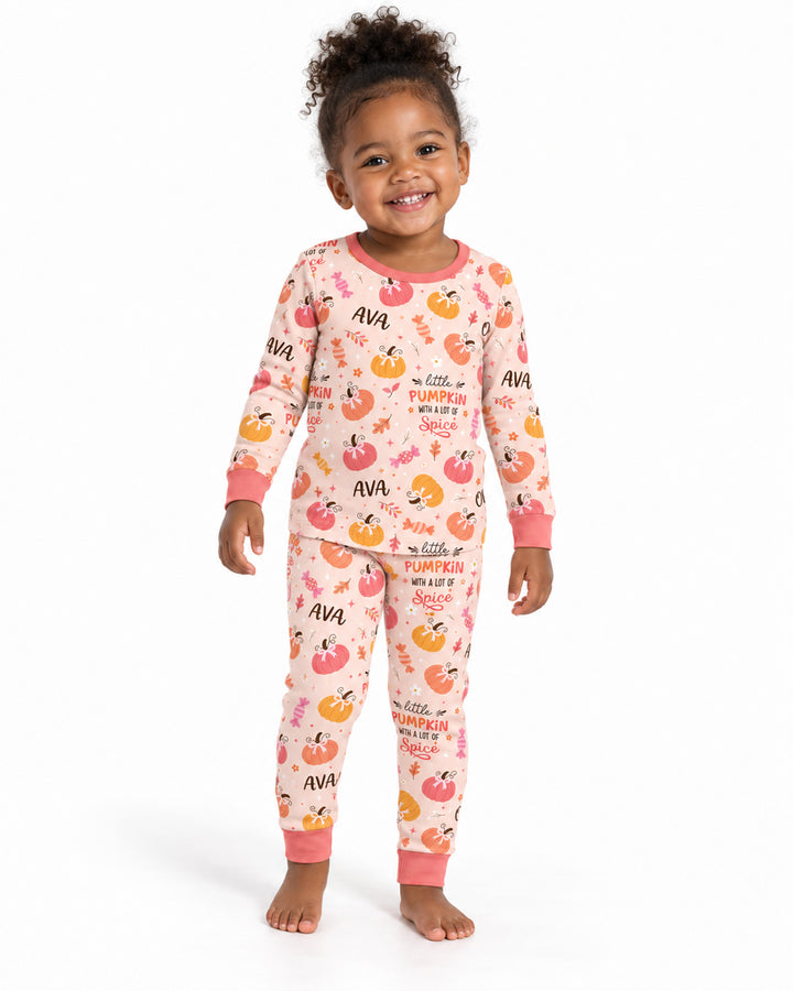 Custom Name Little Pumpkin With A Lot Of Spice Bamboo Two Piece Long Sleeve Pajama Set
