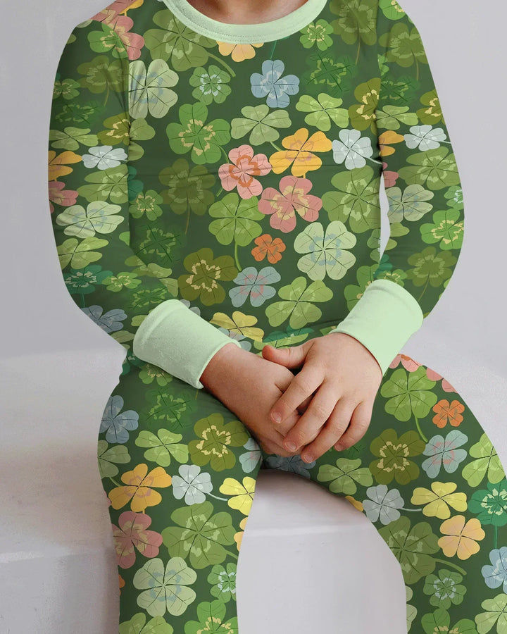 Lucky 4 Leaf Clover Bamboo Two Piece Long Sleeve Pajama Set
