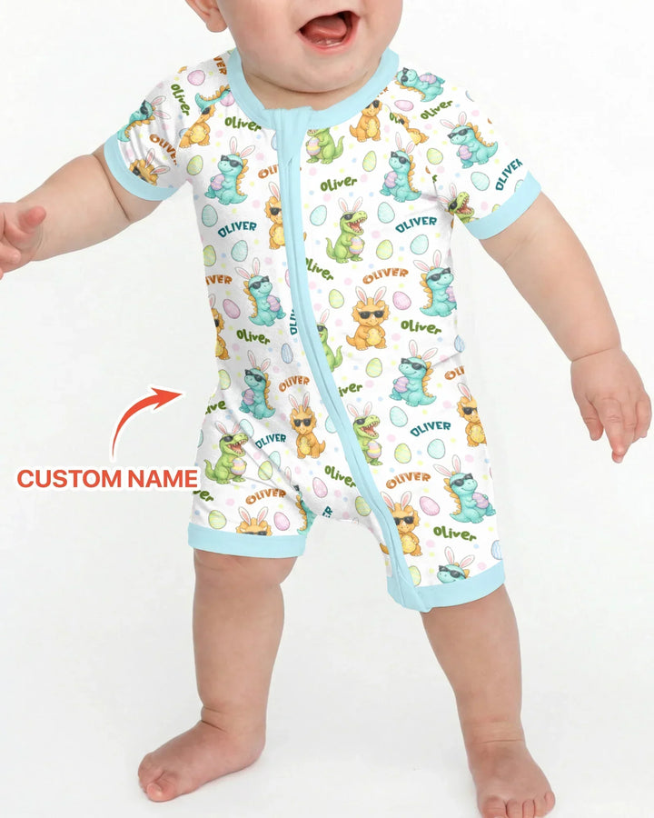 Custom Name Dinosaur on the Hunt Bamboo Shorty Zippy