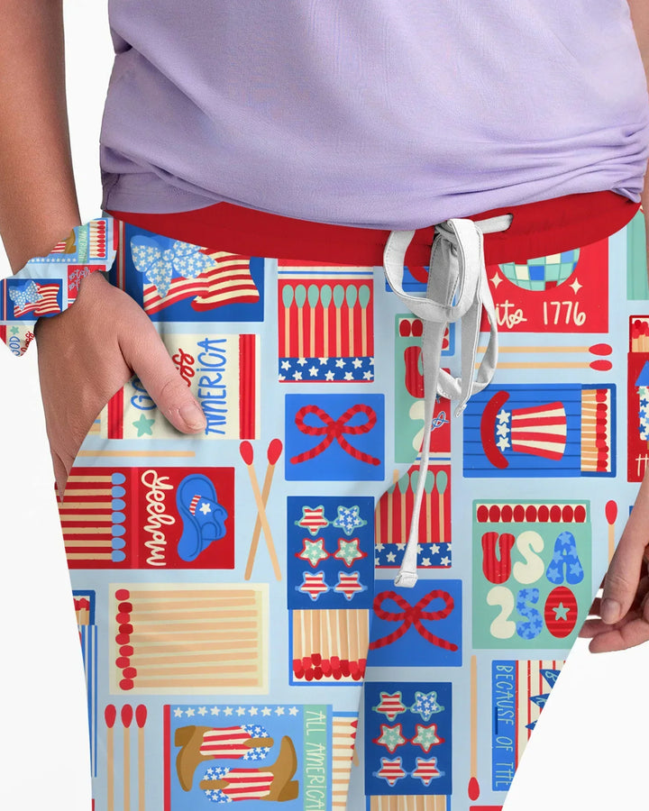 Patriotisches Streichholzschachtel-Pyjama-Set aus Bambus für Damen im Partnerlook