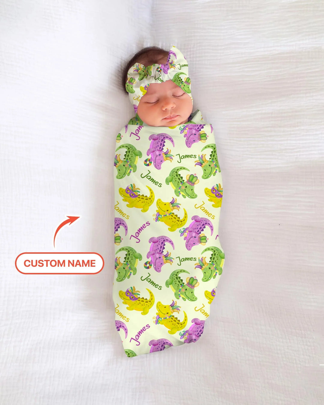 Custom Name Mardi Gras Alligator Bamboo Swaddle Blanket