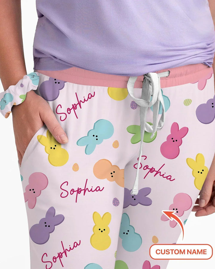 Personalisiertes Osterhasen-Familien-Schlafanzug-Set aus Bambus für Damen