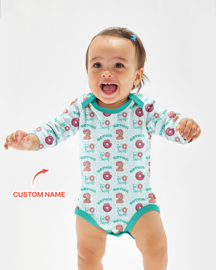 Custom Name Two Sweet Donut Bamboo Bodysuit