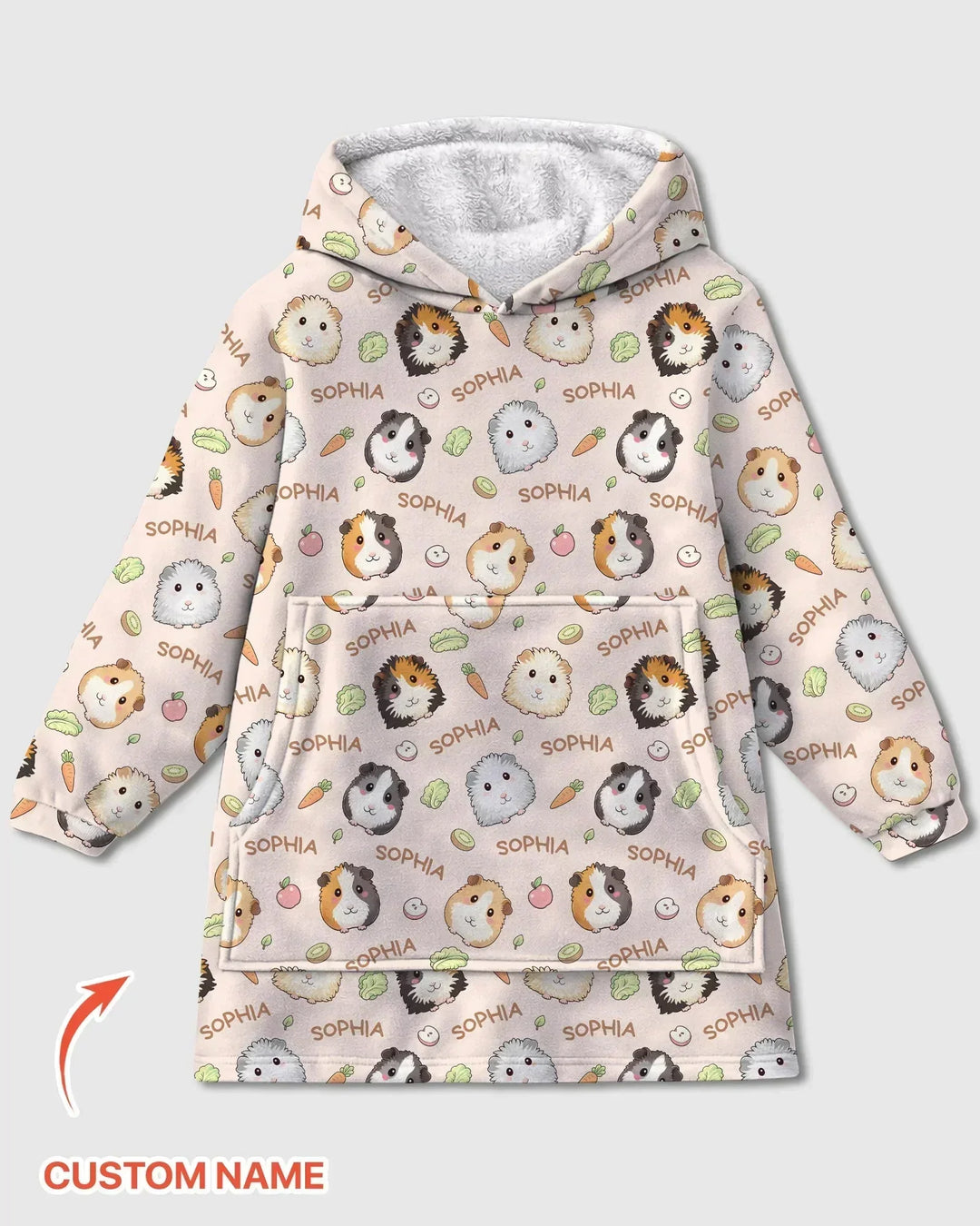 Personalisierbarer Name Süße Meerschweinchen Bambus Kuscheldecke Hoodie