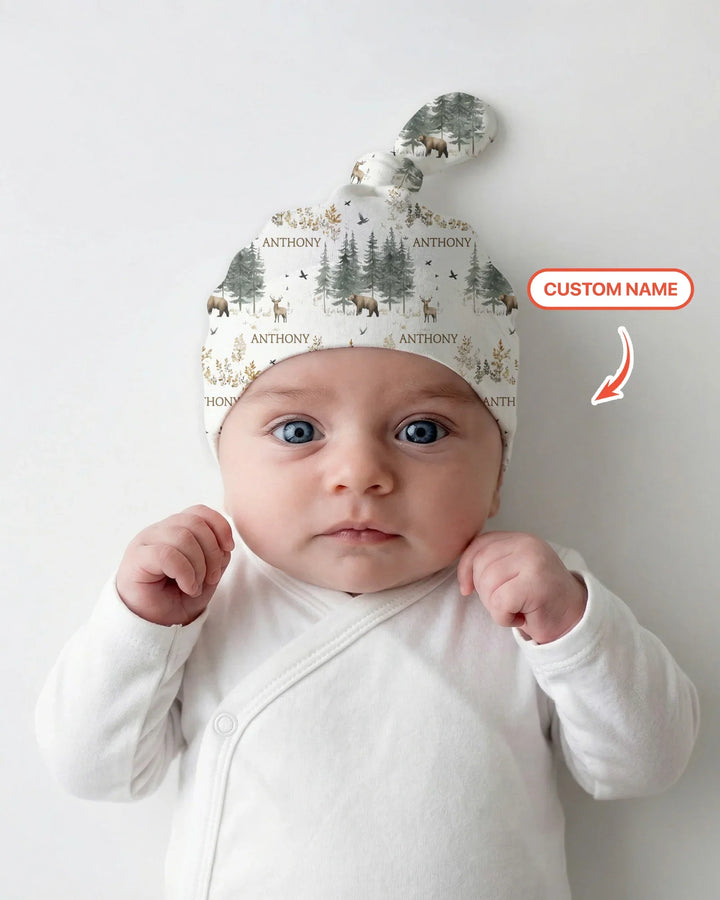 Custom Name Forest Bear Deer Bamboo Knotted Hat