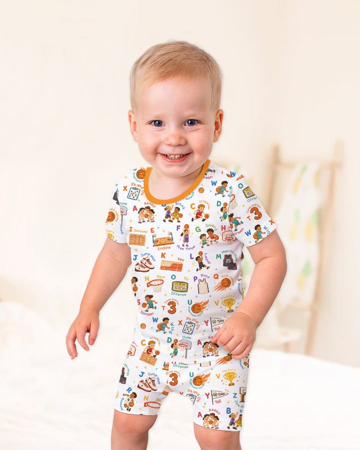 Basketball Alphabet Bamboo Two Piece Short Sleeve Shorts Pajama Set