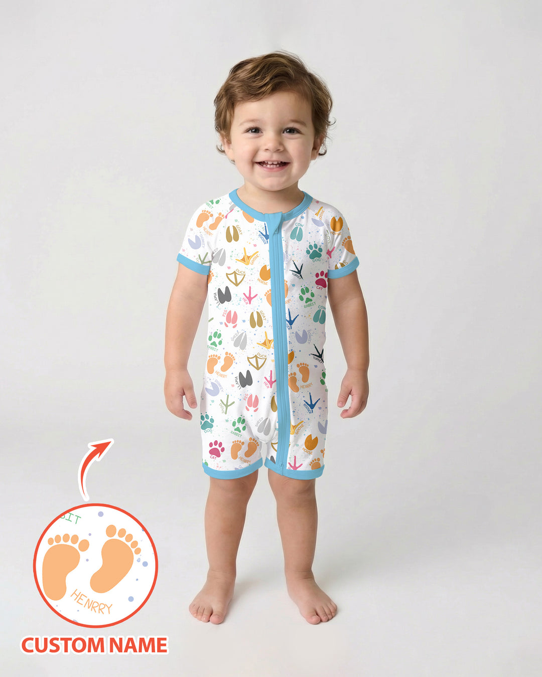 Cute Farm Animal Tracks Custom Name Bamboo Shorty Zippy