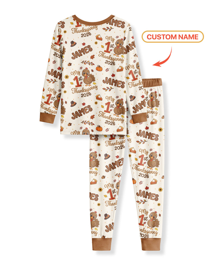 Custom Name My 1st Thanksgiving 2026 Bamboo Two Piece Long Sleeve Pajama Set