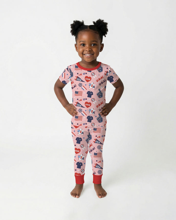 Soccer Party Team USA Bamboo Two Piece Short Sleeve Pajama Set