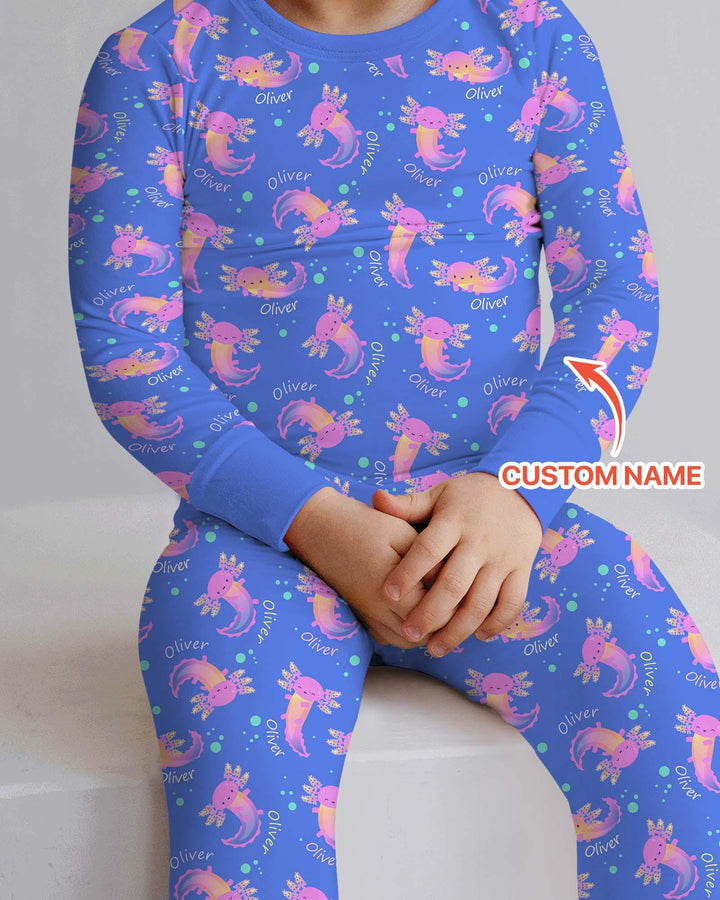 Axolotl Glow Custom Name Bamboo Two Piece Long Sleeve Pajama Set
