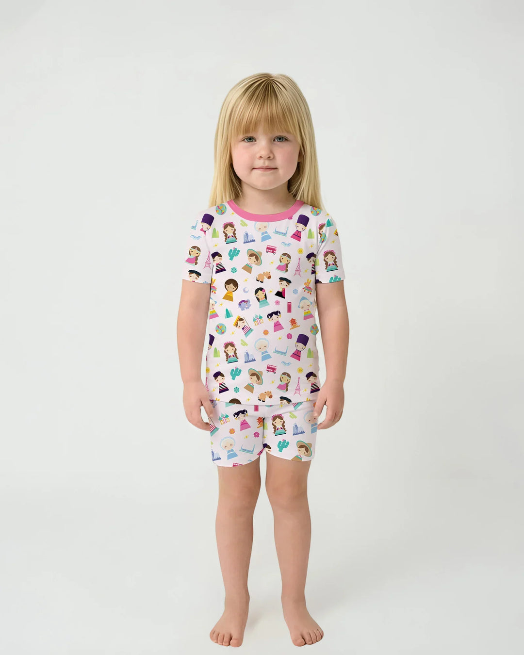 Tiny Friends Around the World Bamboo Two Piece Short Sleeve Shorts Pajama Set