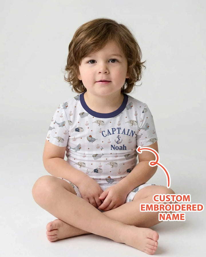 Zweiteiliges Pyjama-Set mit kurzen Ärmeln und Shorts im Sommer-Design