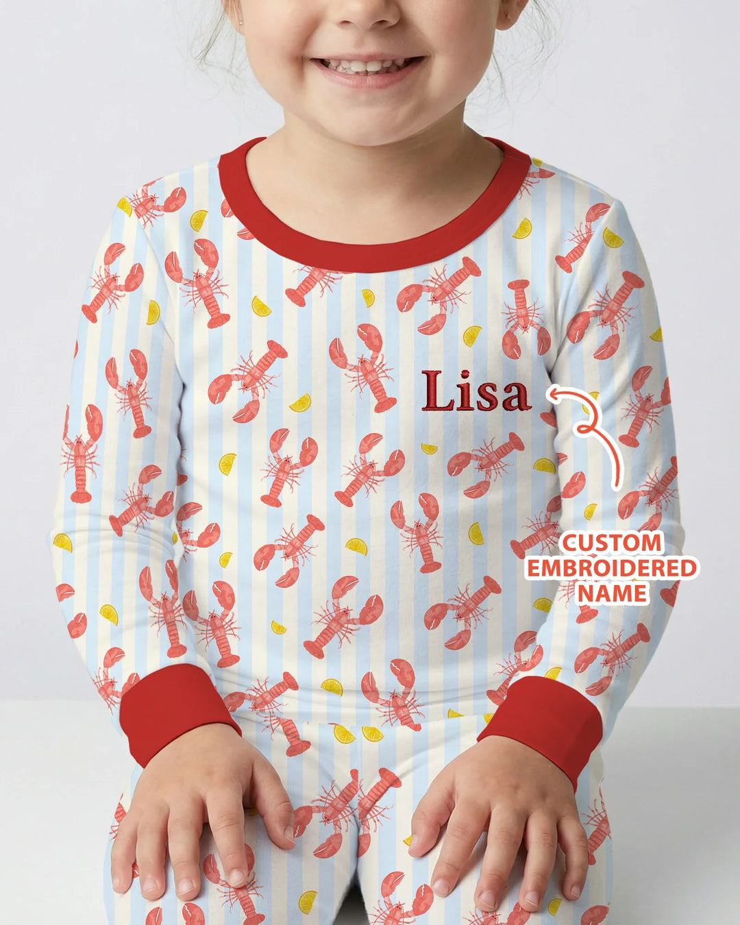 Personalized Embroidered Crawfish Summer Baby Bamboo Two Piece Long Sleeve Pajama Set