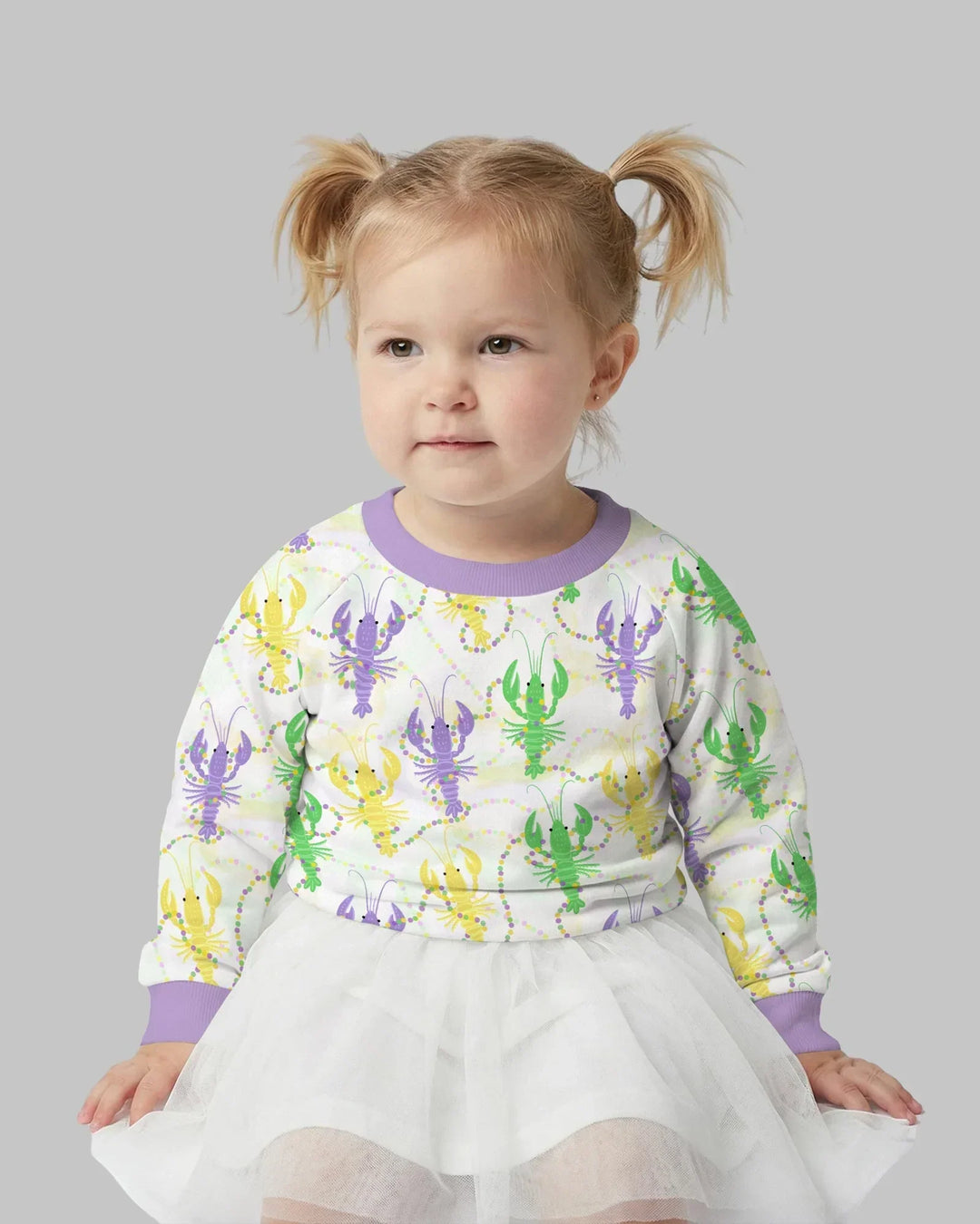 Mardi Gras Flusskrebs Familie Passender Bambus Rundhals-Sweatshirt