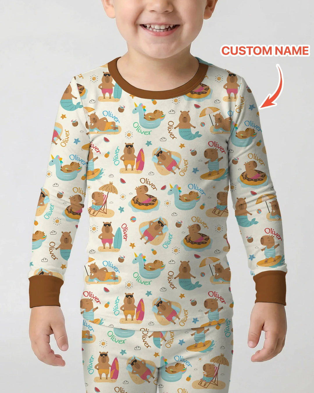 Don't Worry, Be Capy Custom Name Bamboo Two Piece Long Sleeve Pajama Set