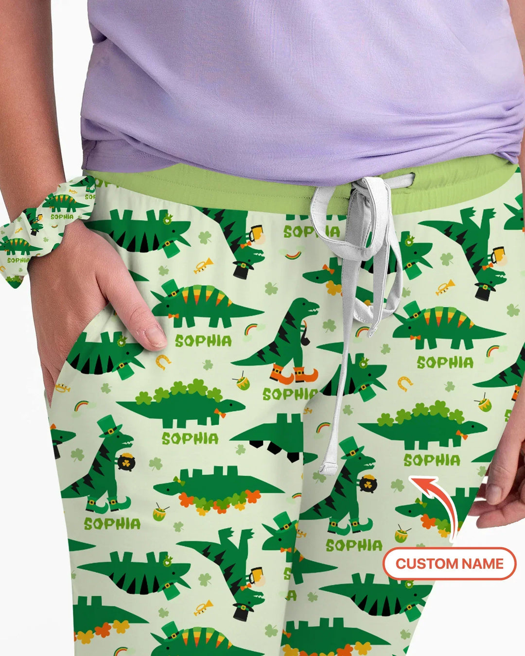 St. Patrick's Day Dinosaurier Pyjama-Set für Damen aus Bambus