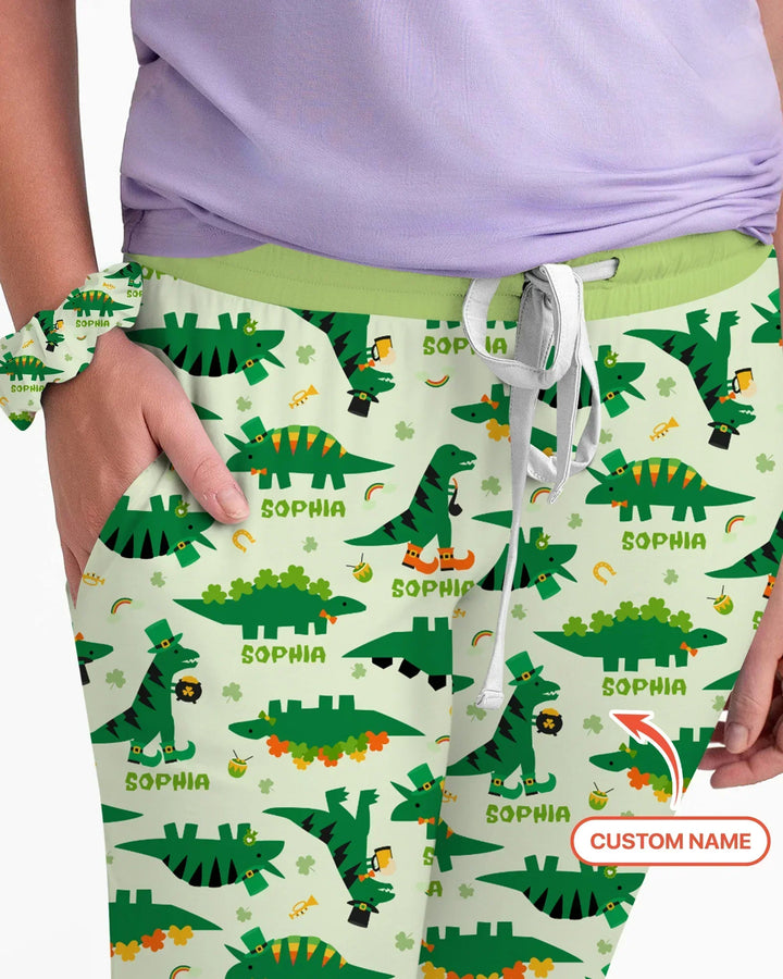St. Patrick's Day Dinosaurier Pyjama-Set für Damen aus Bambus