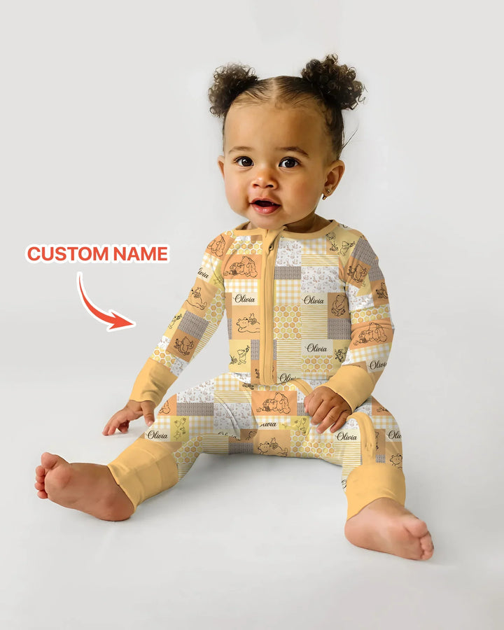 Personalized Classic Bear Patchwork  Bamboo Convertible Zippy