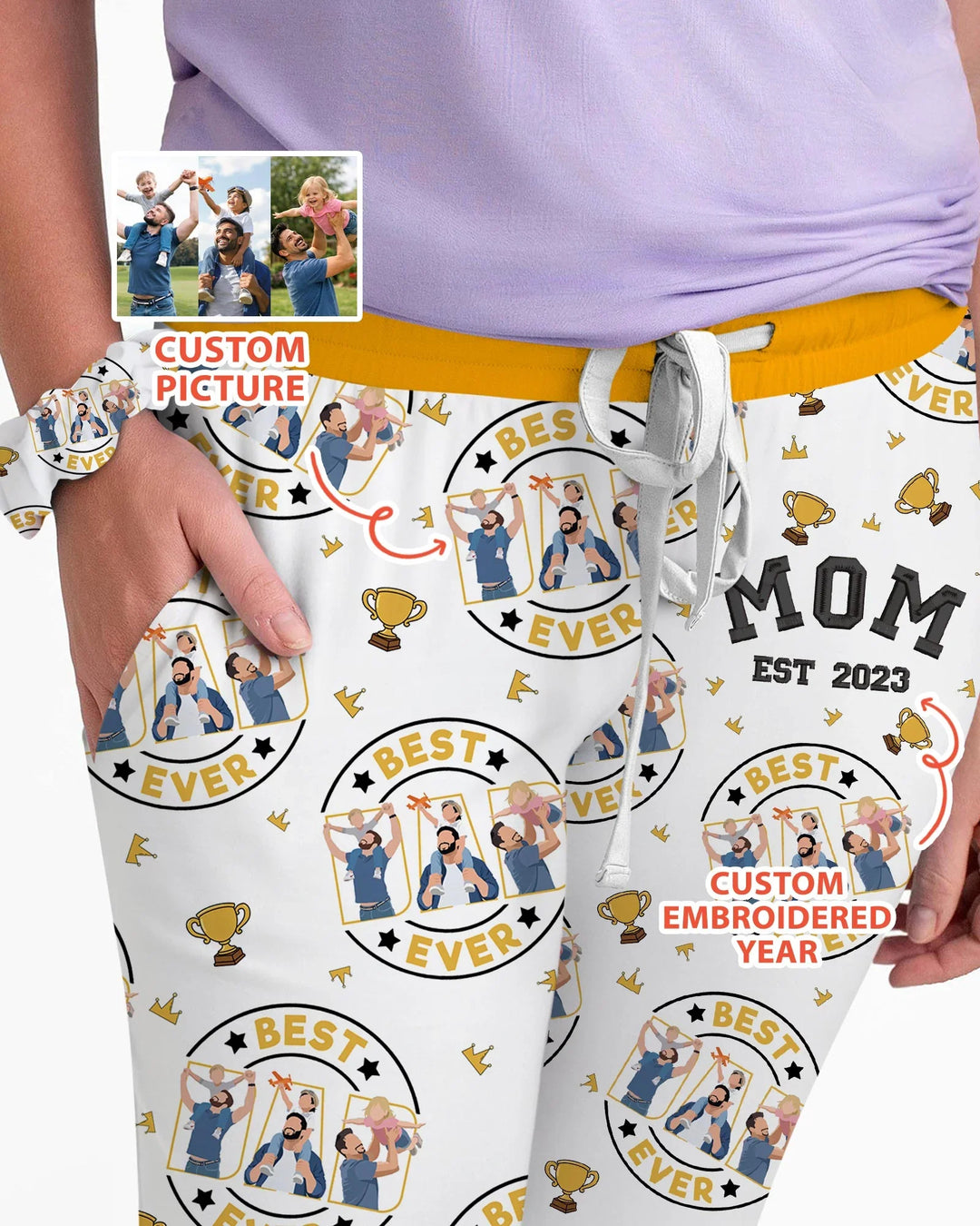 Personalisiertes Familien-Pyjama-Set aus Bambus für Damen mit Stickerei zum Vatertag