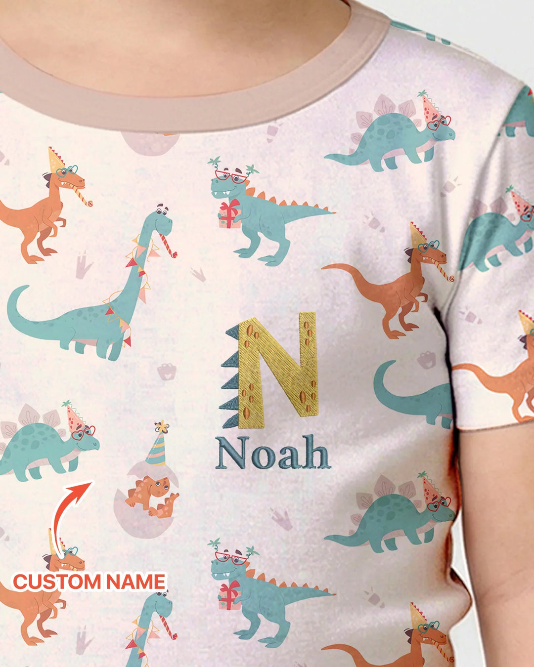 Embroidered Dinosaurs Bamboo Two Piece Short Sleeve Shorts Pajama Set