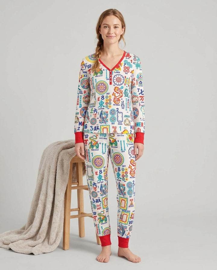 Mahjong Time Family Matching Bamboo Women Pajama Set
