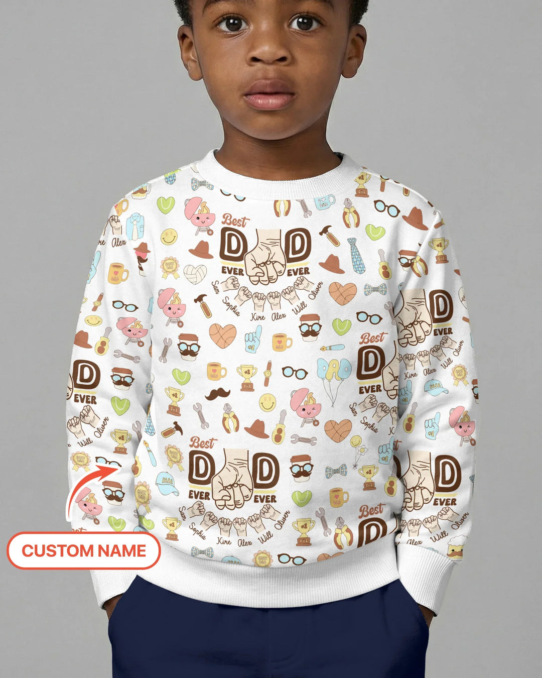 Personalisiertes Kindername Bester Papa Aller Zeiten Bambus Rundhals-Sweatshirt