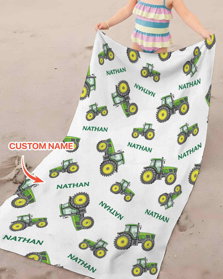 Custom Name Green Tractors Matching Daddy & Me  Beach Towel
