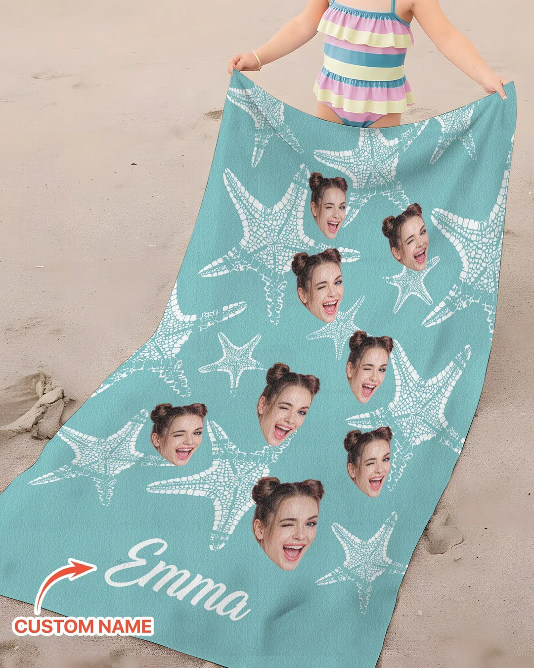 Personalisiertes Seestern-Bambus-Strandtuch mit Namen