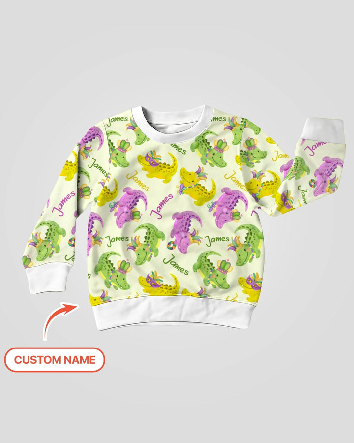 Custom Name Mardi Gras Alligator Bamboo Crewneck Sweatshirt