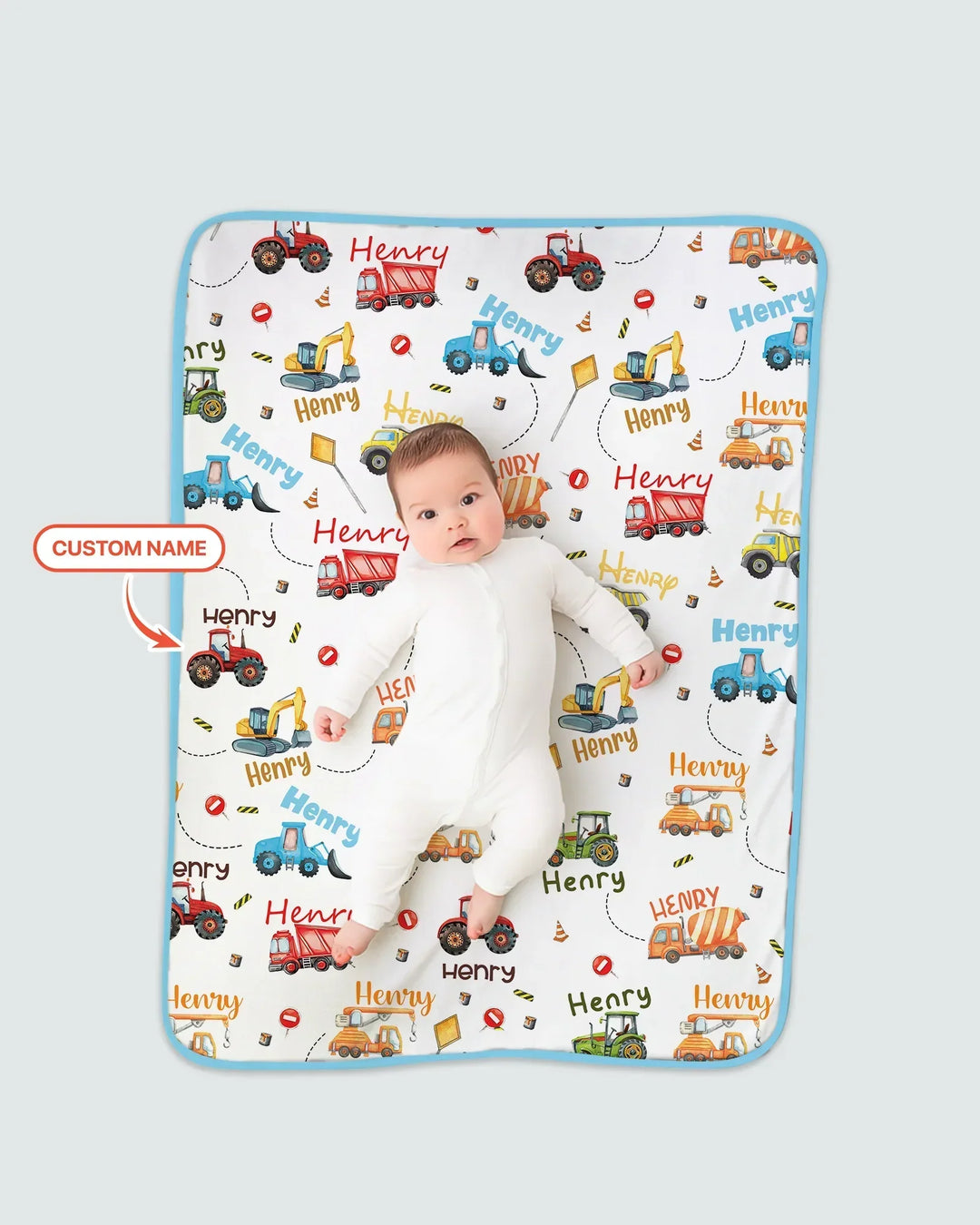 Construction Vehicles Custom Name Bamboo Blanket