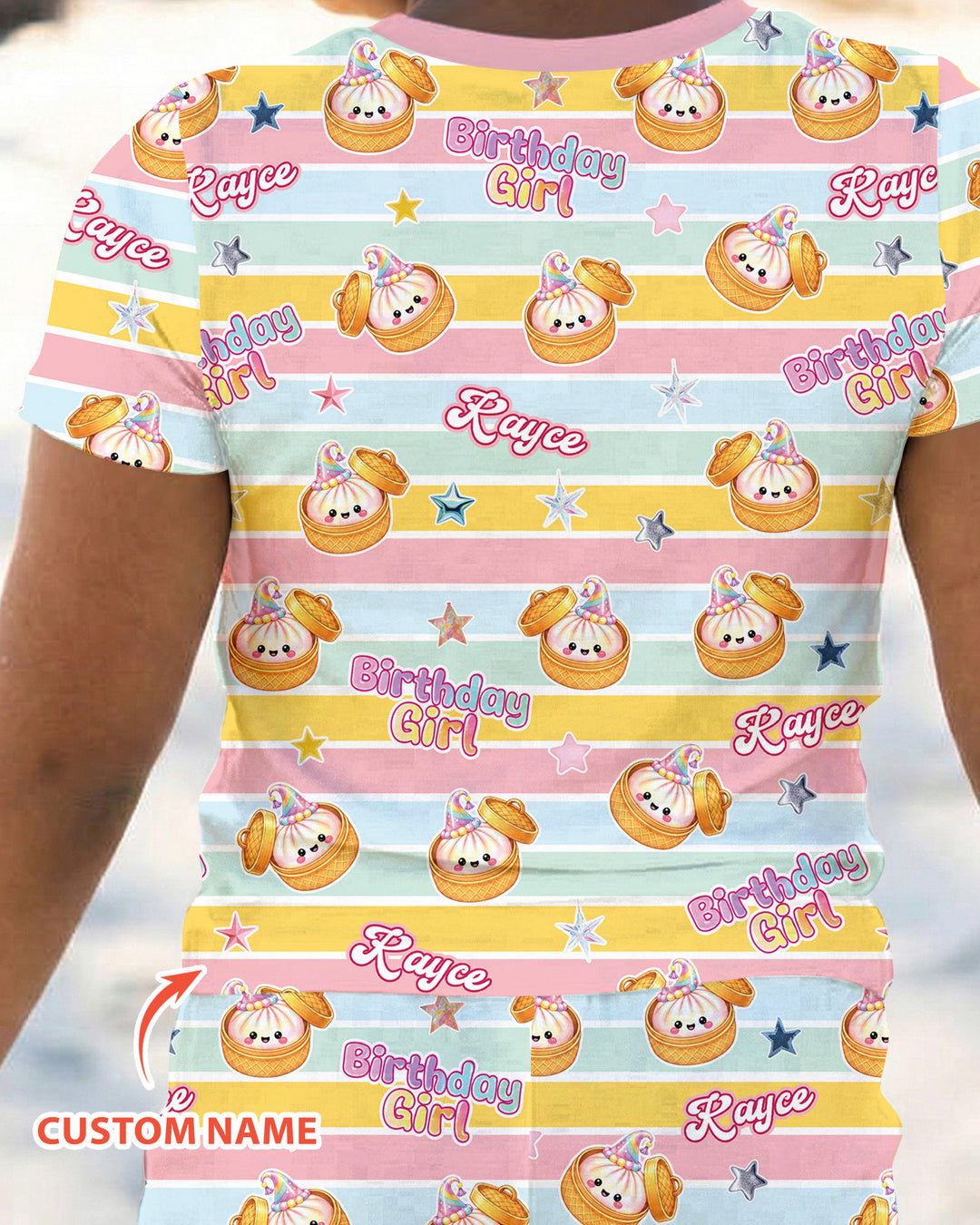 Custom Dumpling Birthday Girl  Bamboo Two Piece Short Sleeve Pajama Set