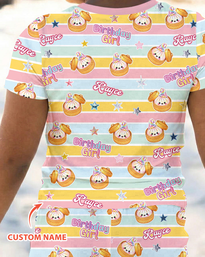 Custom Dumpling Birthday Girl  Bamboo Two Piece Short Sleeve Pajama Set