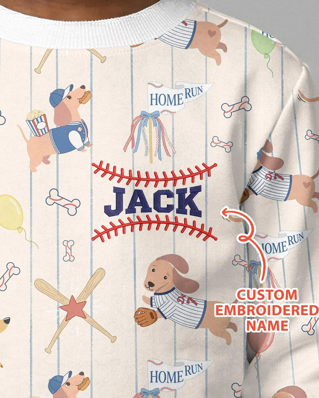 Personalized Embroidered Name Dachshund Baseball Bamboo Crewneck Sweatshirt