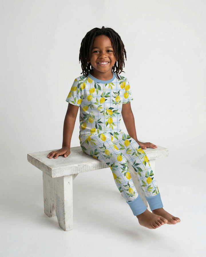 Mediterranean Lemons Family Matching Bamboo Two Piece Short Sleeve Pajama Set