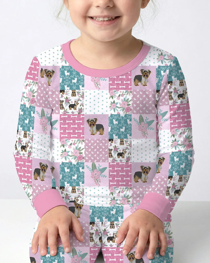 Floral Yorkie Grace Bamboo Two Piece Long Sleeve Pajama Set