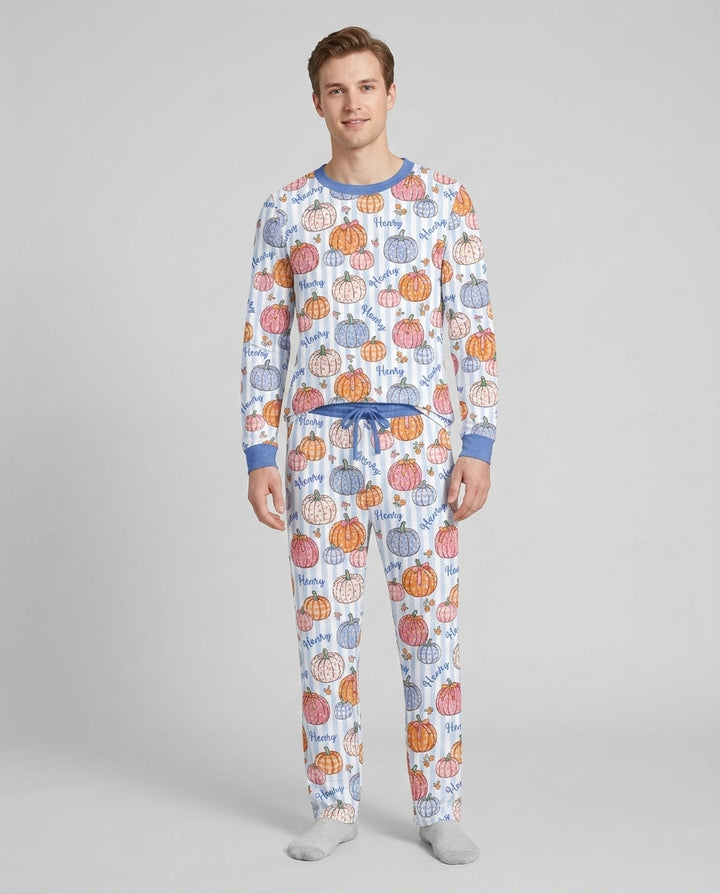 Custom Name Pumpkin Patch Bamboo Men's Pajama Set