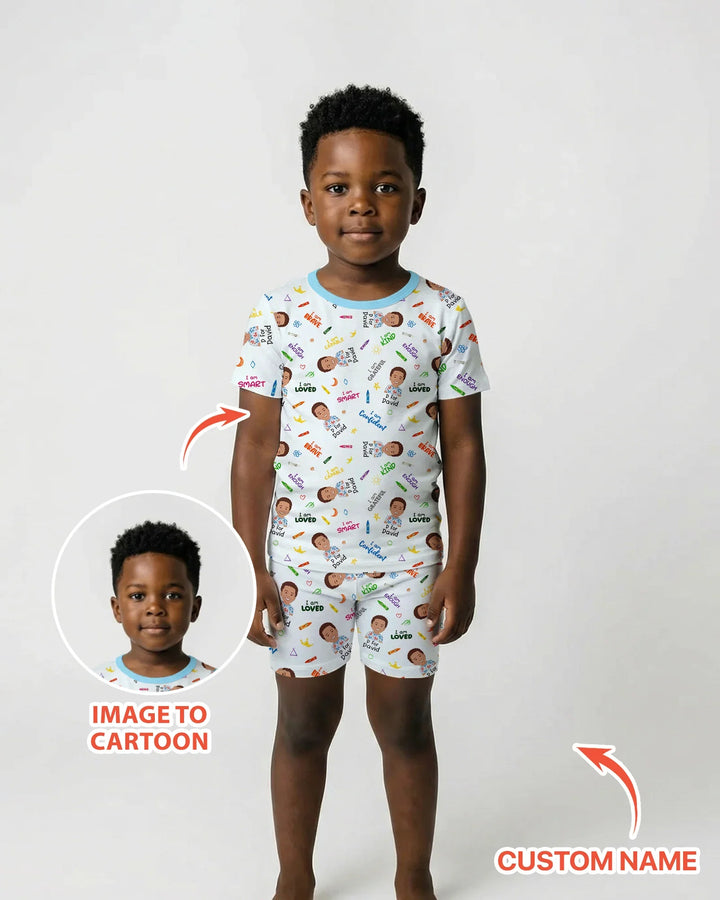 Zweiteiliges Pyjama-Set mit kurzen Ärmeln und Shorts im Sommer-Design