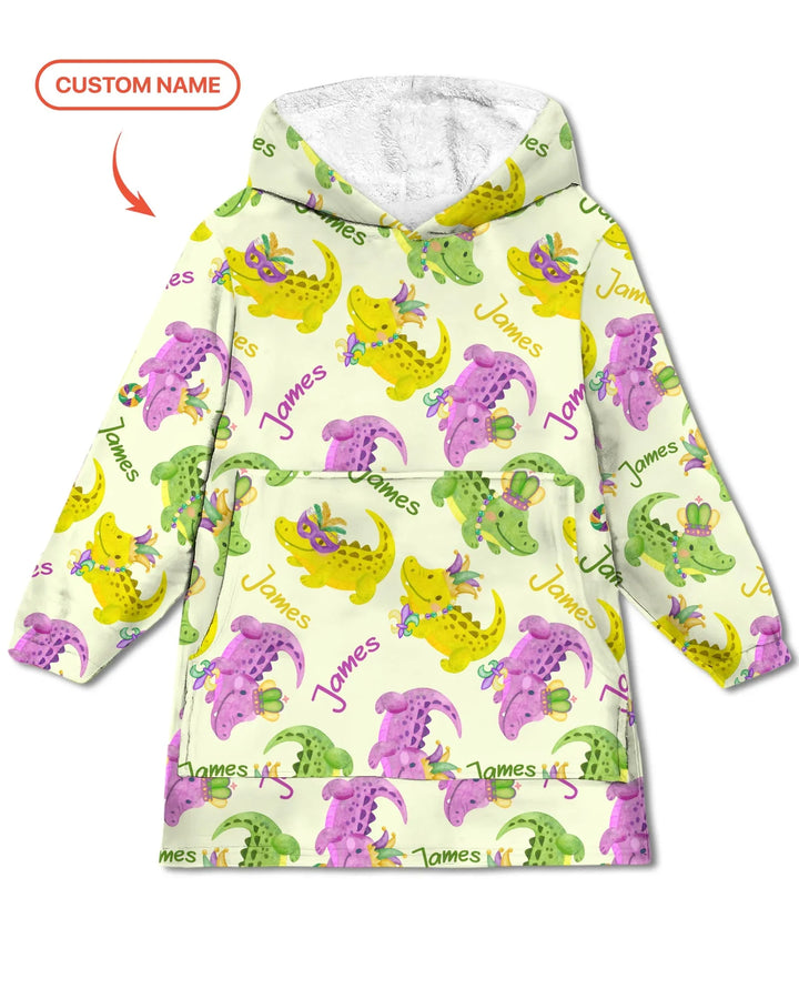 Personalisierter Name Mardi Gras Alligator Tragbare Bambus-Decken-Kapuzenjacke