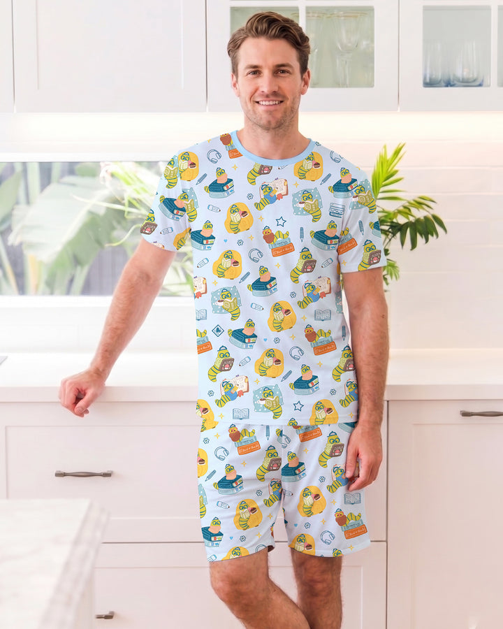 Little Book Worm Family Matching Bamboo Men Short Sleeve Short Pajama Set