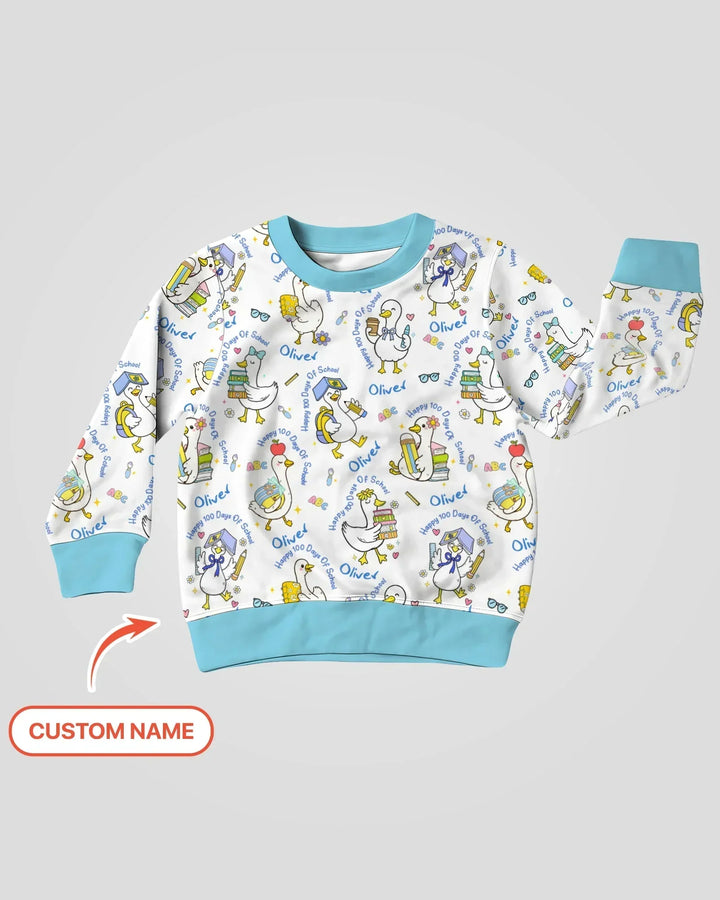 Personalisierter Name Gans Frohe 100 Schultage Bambus Rundhals-Sweatshirt