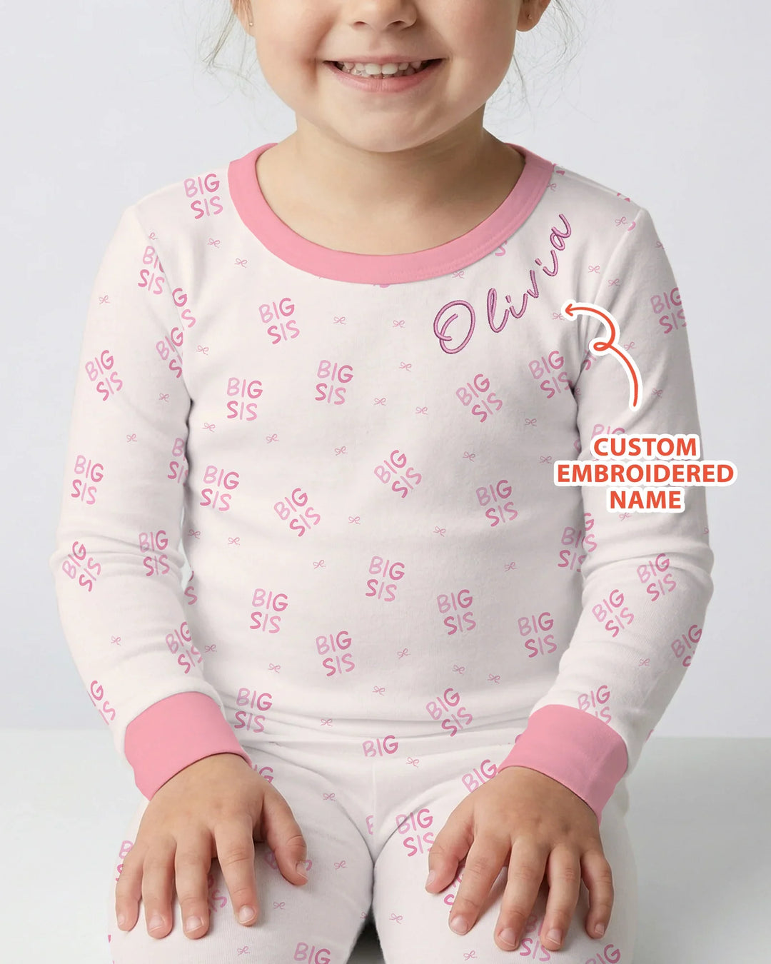 Custom Embroidered Name Big Sis Bamboo Two Piece Long Sleeve Pajama Set
