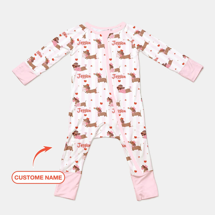 Custom Name Valentine Dachshund Family Matching Bamboo Convertible Zippy